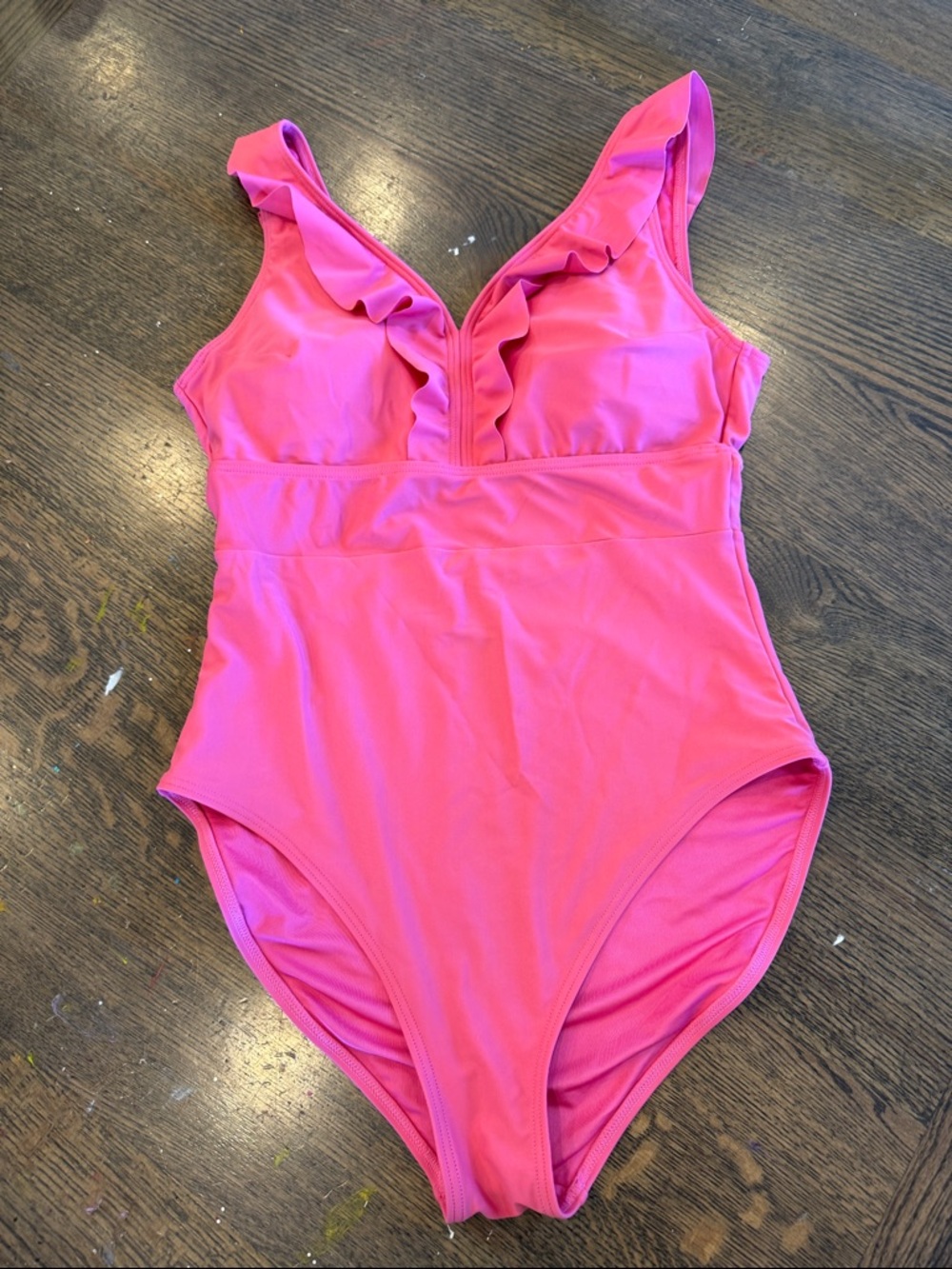 DownEast Pink Ruffle V-Neck One-Piece Swimsuit